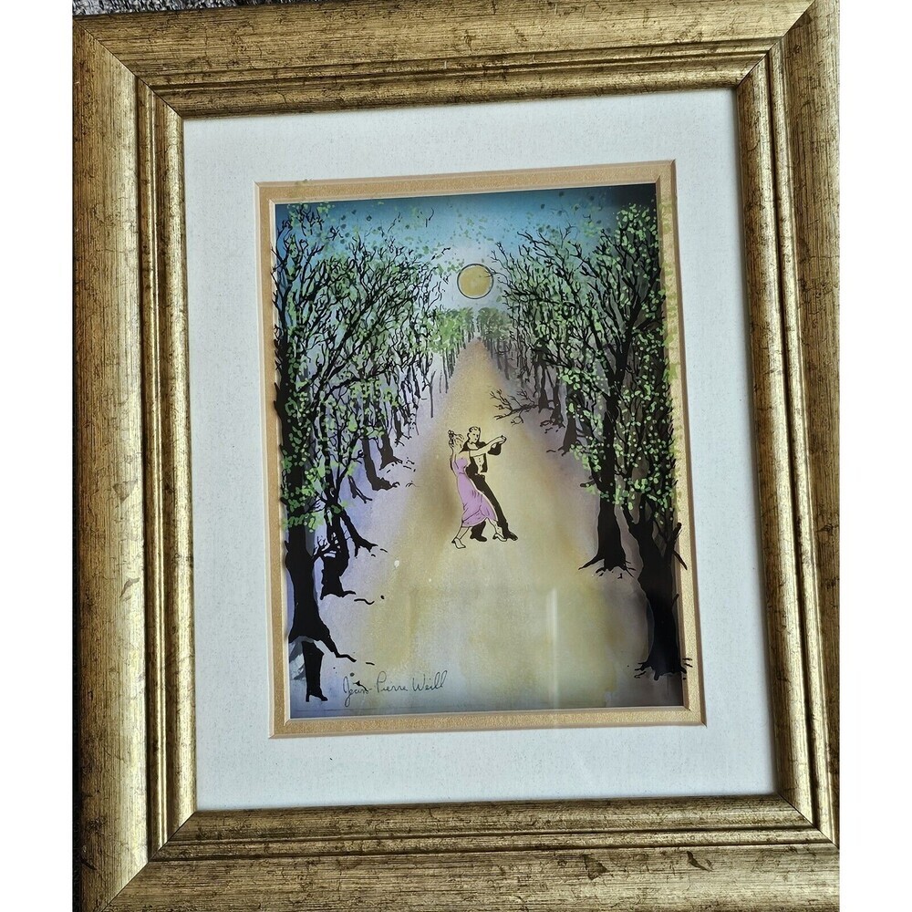 Rare-Back Signed TOO!Jean Pierre Weill  Moonlight Tango Dance 3-D Vitreography
